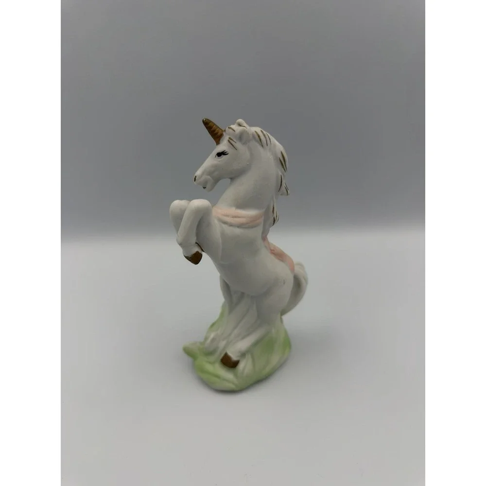 Vintage White Porcelain Bisque Rearing Unicorn Small Figurine